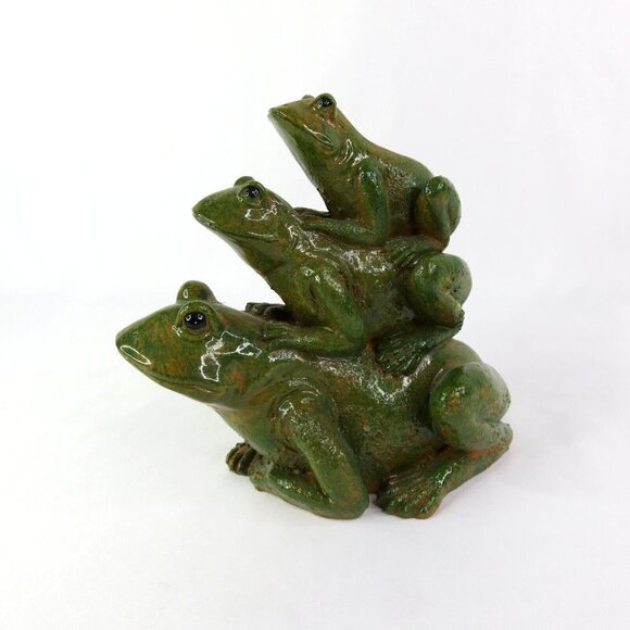 Frog Figurine 3 Stacked Green Frogs  Glazed Realistic 6" x 6" Toad - Picture 5 of 11